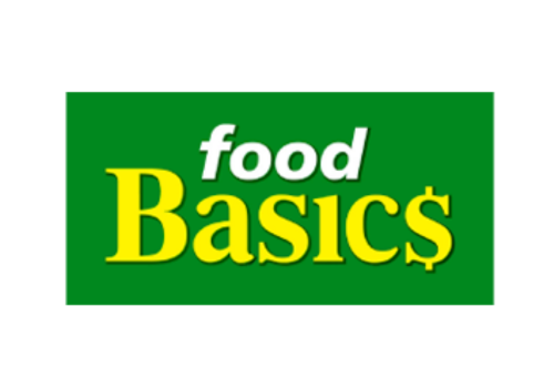 A green banner with the words food basics written in yellow.