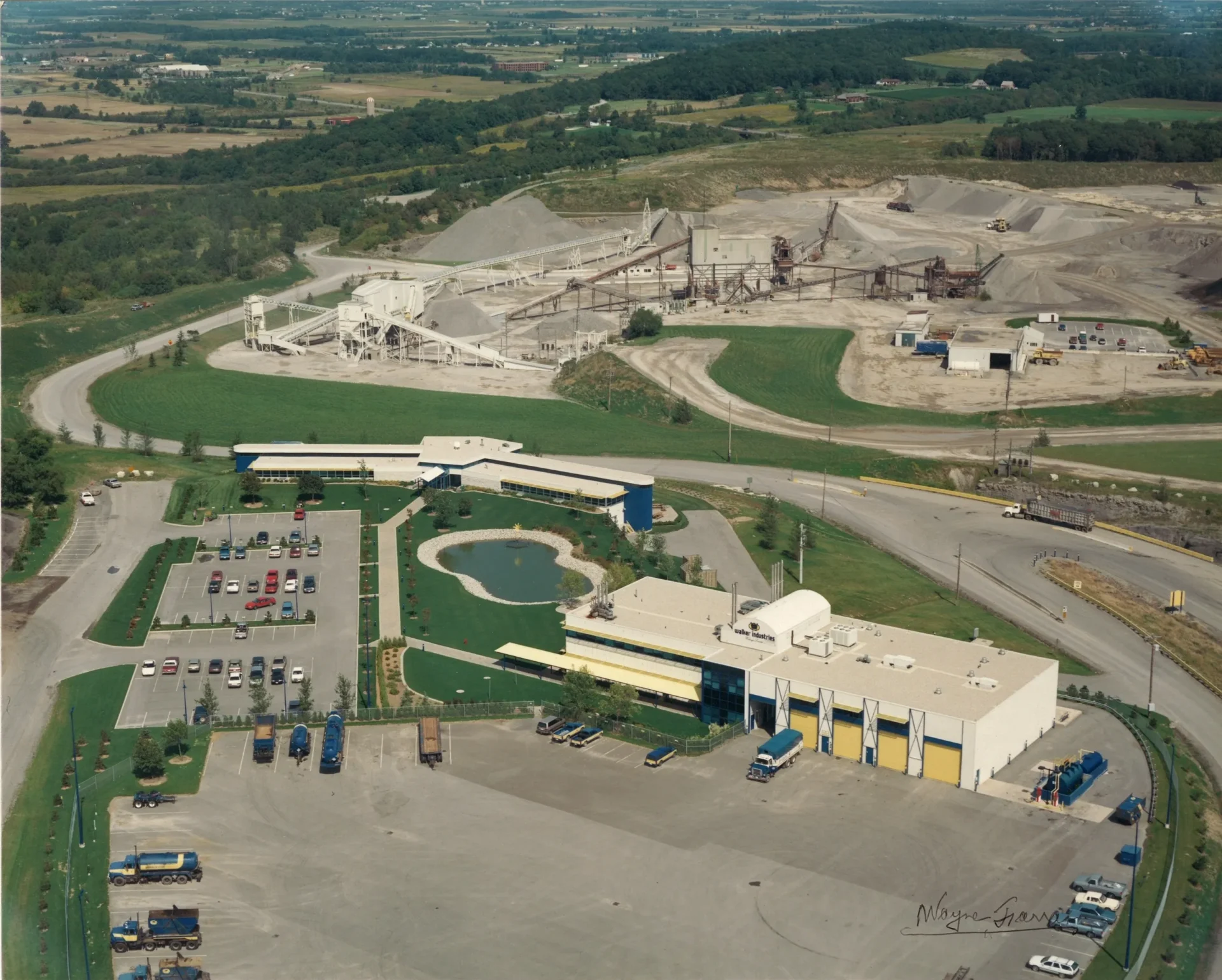 An aerial view of a large industrial area.