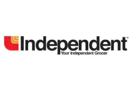A black and white image of the logo for independent grocers.